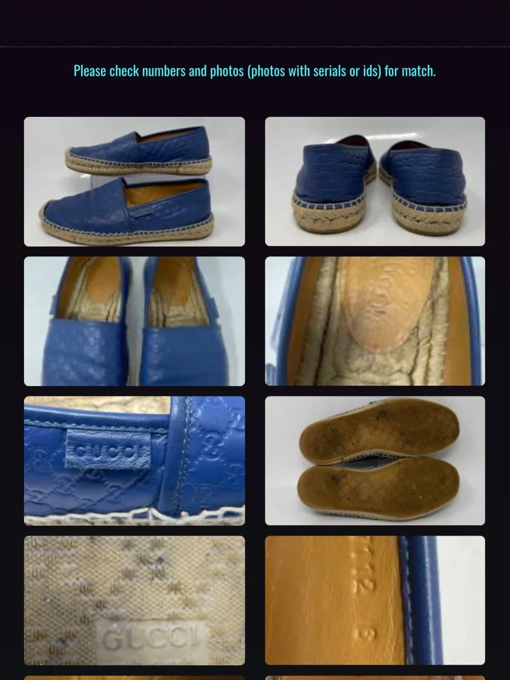 Gucci Navy Embossed Leather Espadrille Slip-Ons size 6